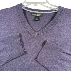 Banana Republic V-Neck Sweater Mens Large Purple Cotton Cashmere Blend Heathered